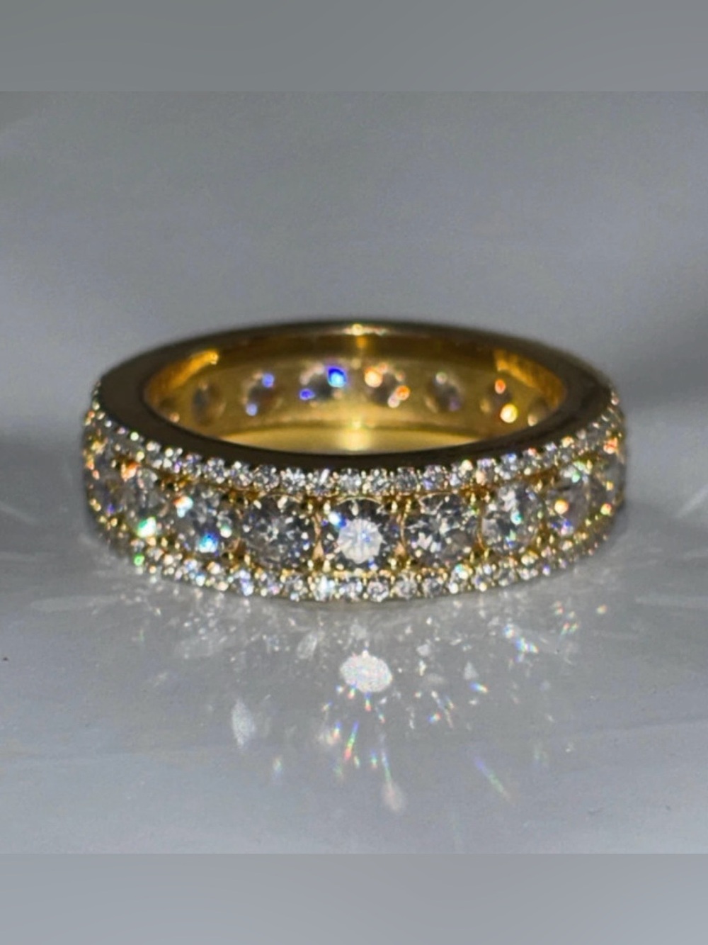 Gold Over 925 Sterling Silver Eternity Band Size 13 Approx 6 CTW DEW